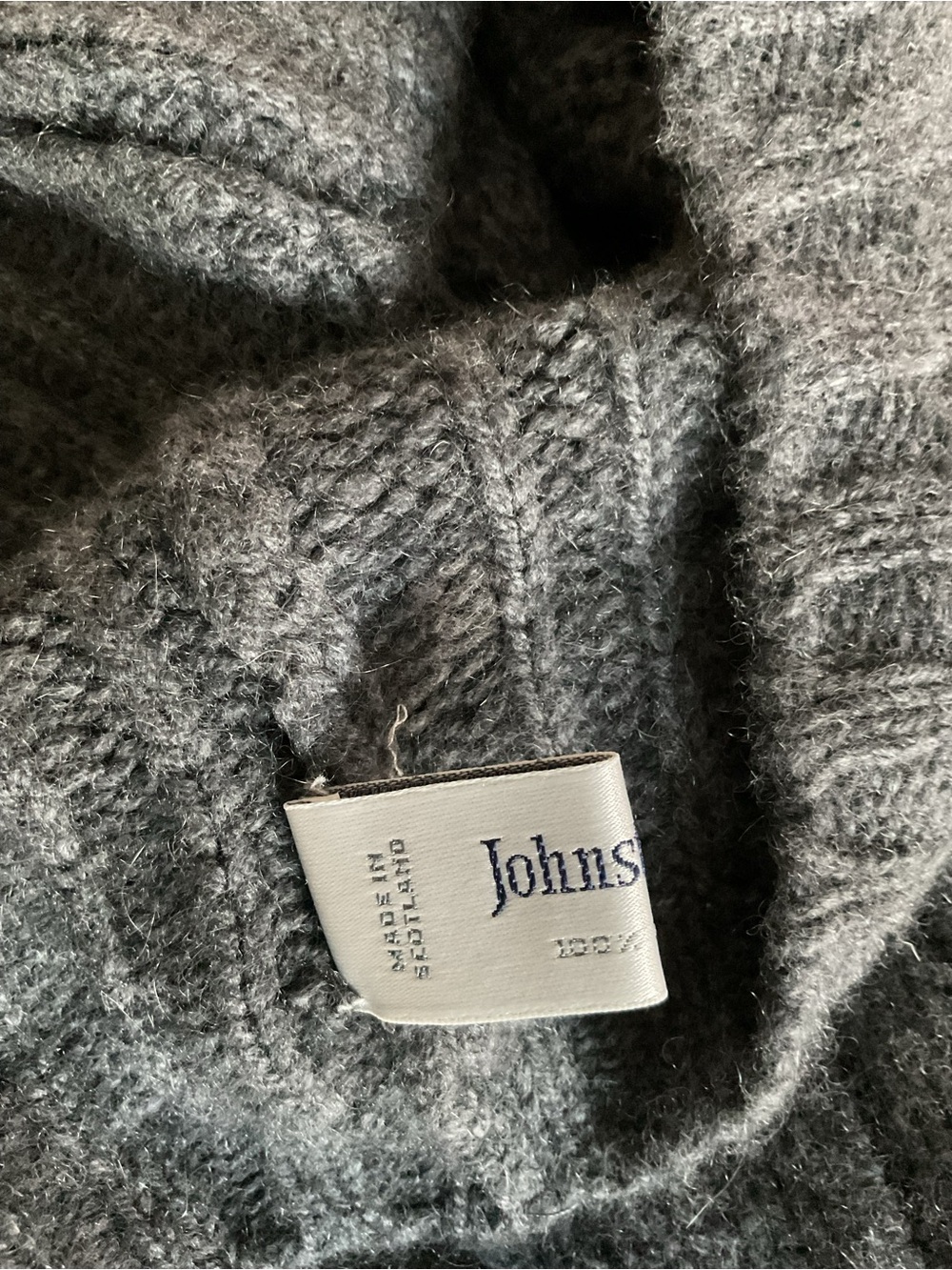 Johnstons of Elgin Cashmere Turtleneck Cable Knit Sweater - Gray - Picture 4 of 5